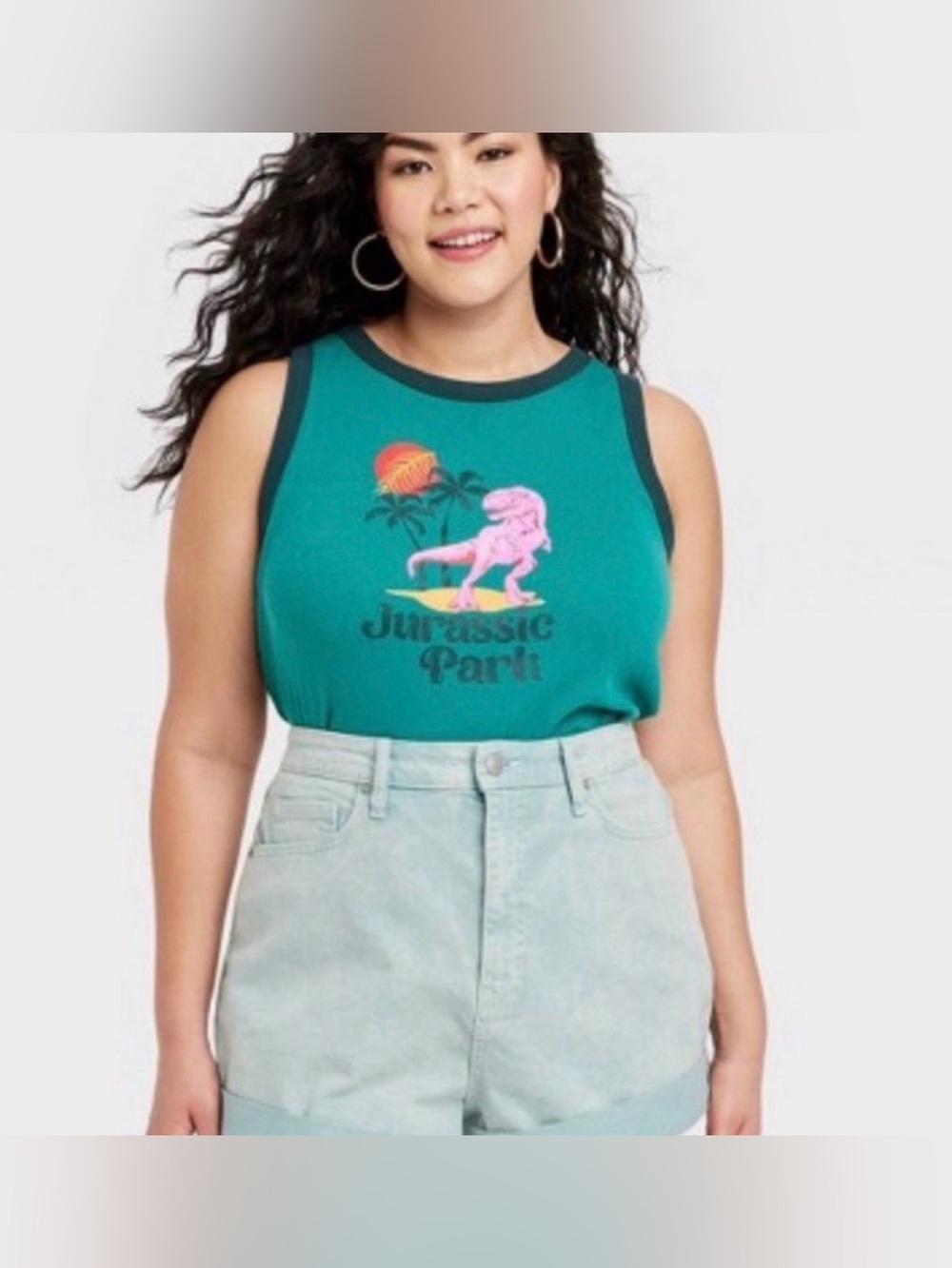 Green Jurassic Park Ribbed Tank Top